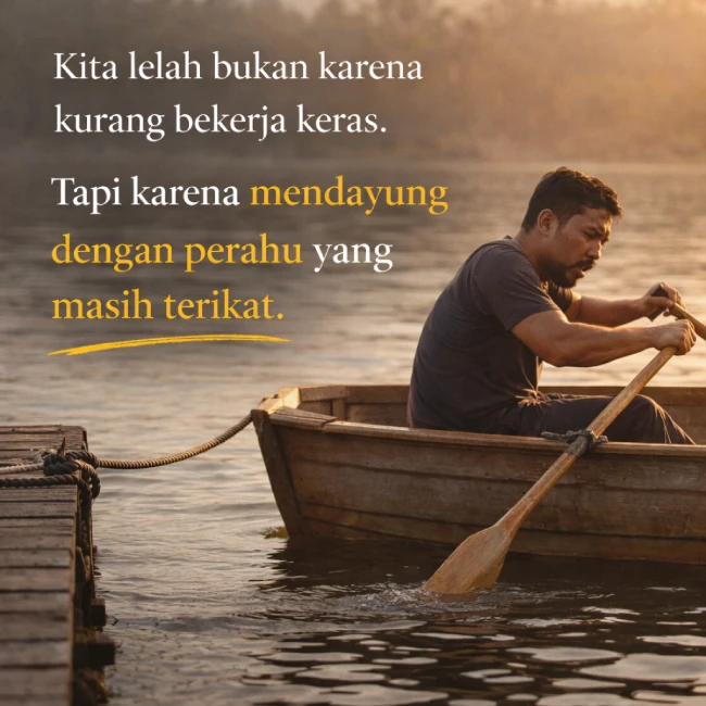 Lelah mendayung tapi perahu masih terikat di dermaga